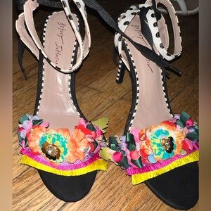 Betsey Johnson Heels Sandals shoes with Colorful Floral Accents with Ankle Strap